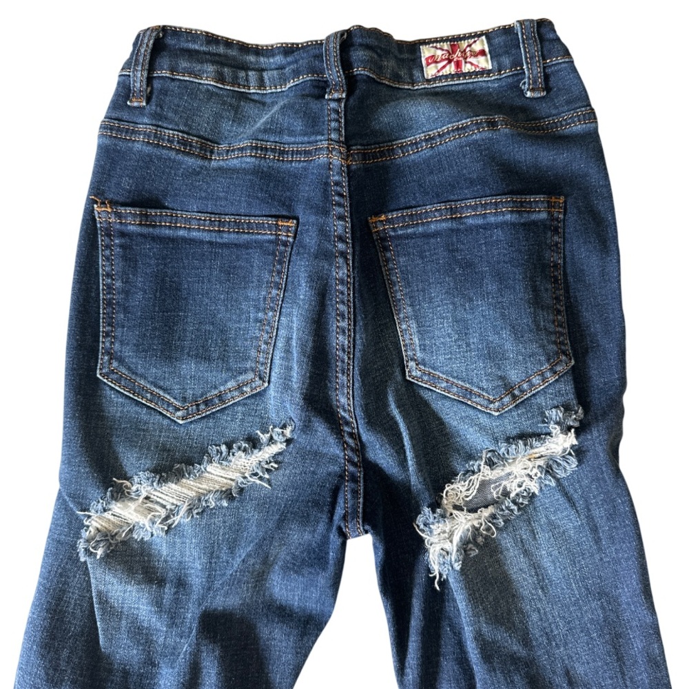 Y2k Skinny Jeans Womens Sz 26 Blue Denim Distressed Ripped Grunge - Picture 6 of 9